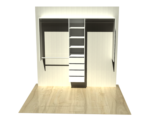 1.996 | Wardrobe shelving 1250mm-2100mm Centre tower 450w with 4 drawers