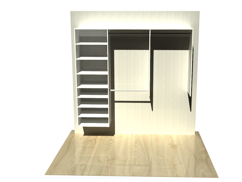 2.0 |Wardrobe shelving 1400mm-2100mm Open Left tower 600mm wide 8 shelves
