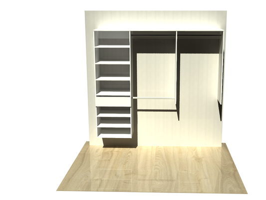 2.1 | Wardrobe shelving 1400mm-2100mm Left tower 600mm wide 1 drawer 7 shelves