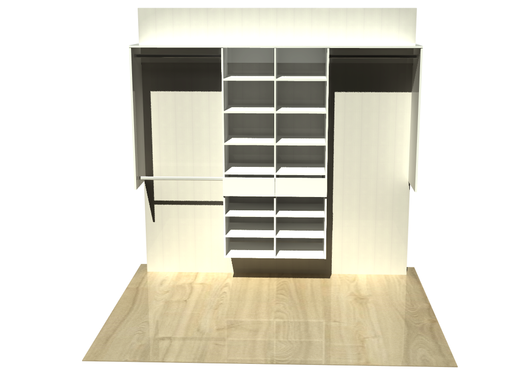 2.6 | Wardrobe shelving 2100mm-2400mm Double central tower 450w with 2 drawers &  14 shelves