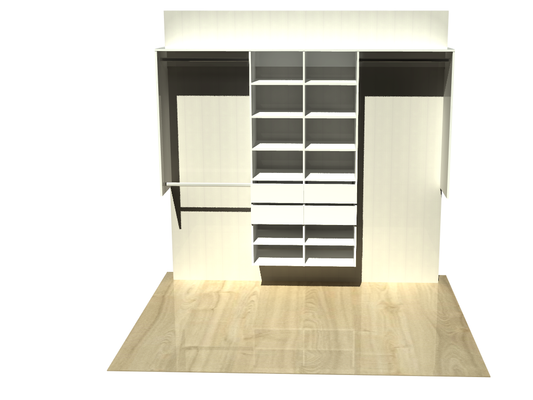 2.7 | Wardrobe shelving 2100mm-2400mm Double central tower 450w with 4 drawers &  12 shelves