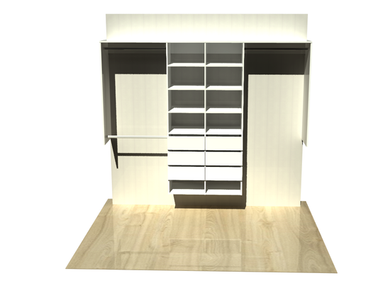 2.8 | Wardrobe shelving 2100mm-2400mm Double central tower 450w with 6 drawers &  10 shelves