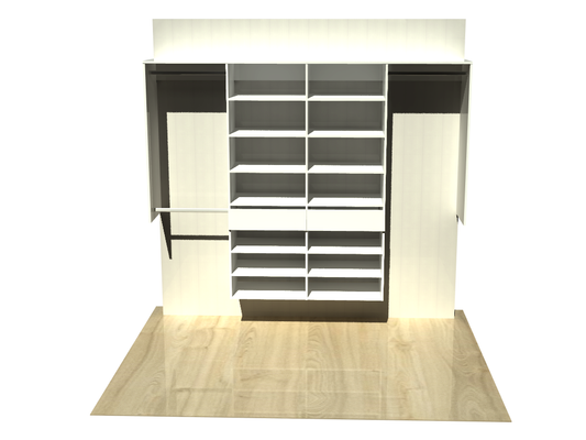 3.0 | Wardrobe shelving 2100mm-2400mm Double central tower 600w with 16 shelves