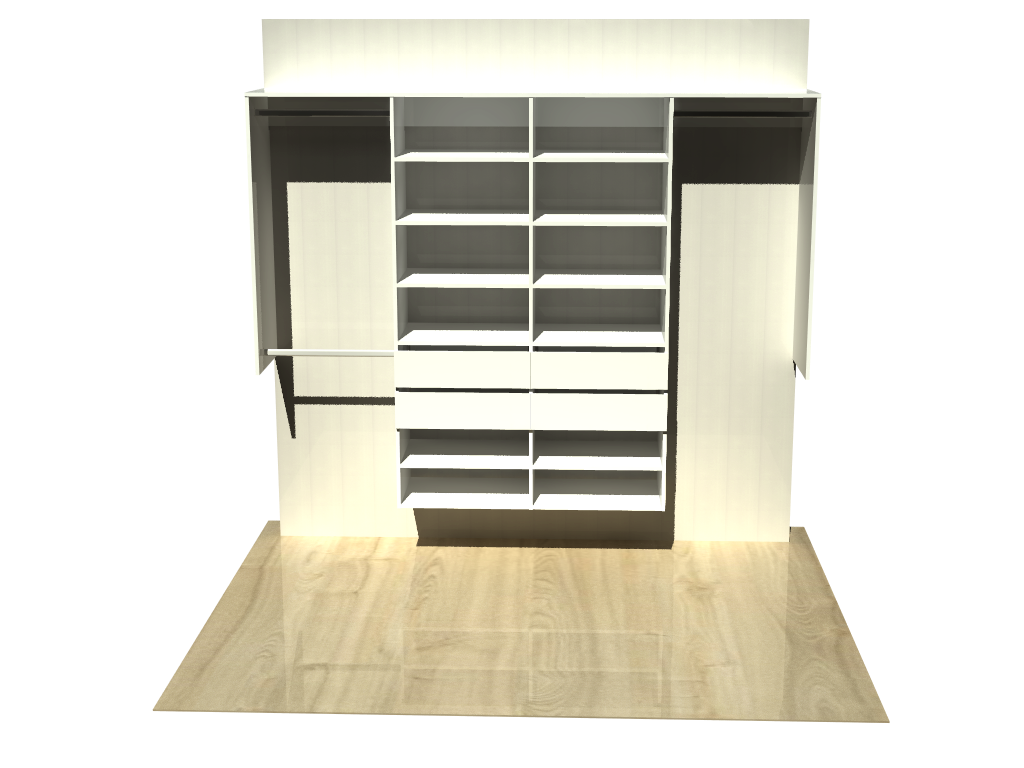 3.1 | Wardrobe shelving  2100mm-2400mm Double central tower 600w with 2 drawers & 14 shelves