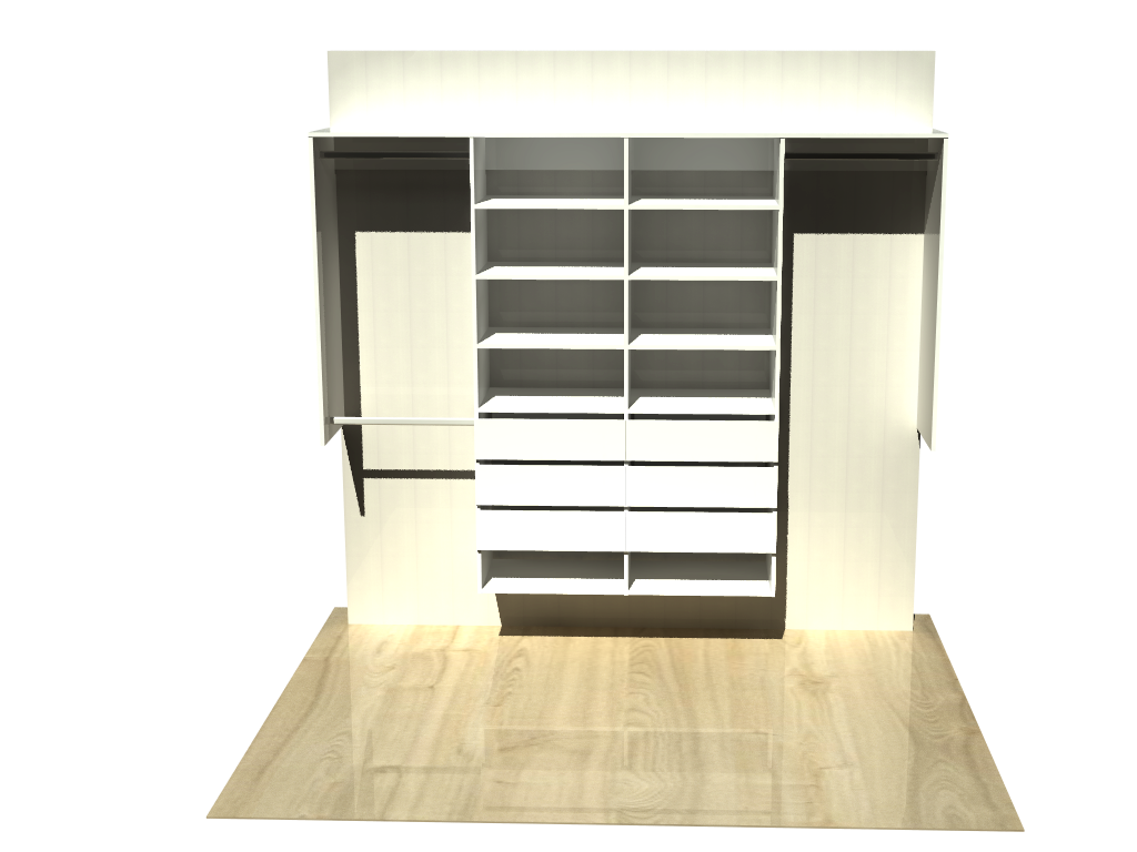 3.2 | Wardrobe shelving 2100mm-2400mm Dble Central towers 600w with 4 drawers 12 shelves