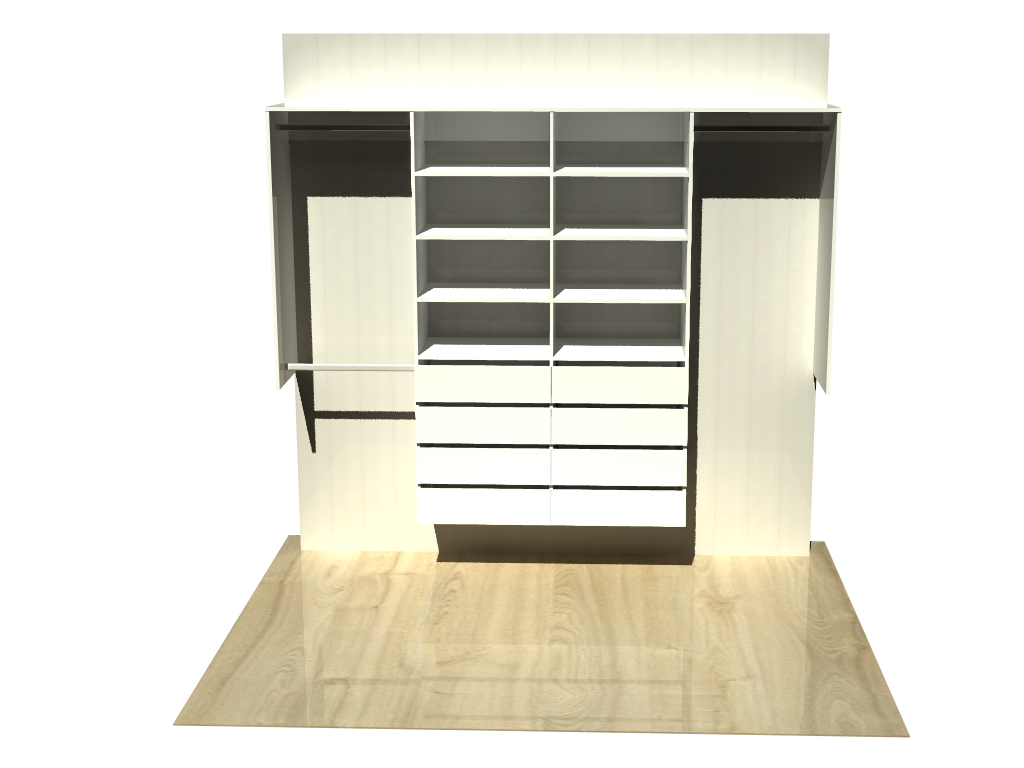 3.4 | Wardrobe shelving 2100mm-2400mm Double Central towers 600w with 8 drawers 12 shelves